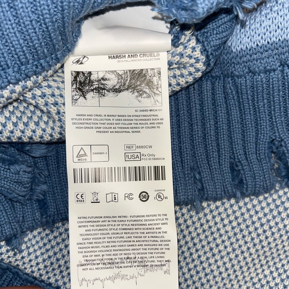 Harsh and Cruel Blue Sky Clouds Ripped Knitted Sweater Size Large - Picture 11 of 13